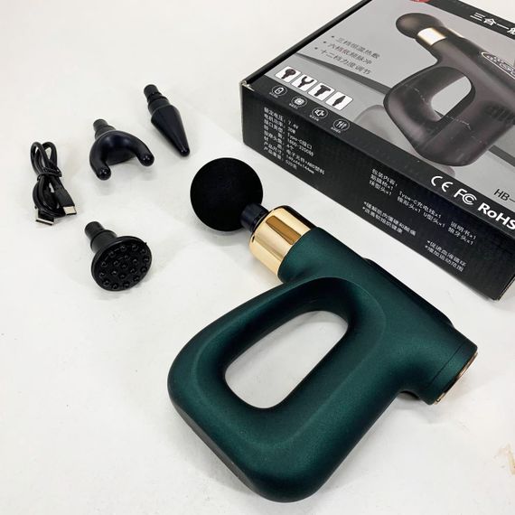 Ударний Перкусійний масажер для тіла та м'язів Масажний пістолет EM HB-007 акумуляторний зелений | Зображення 7