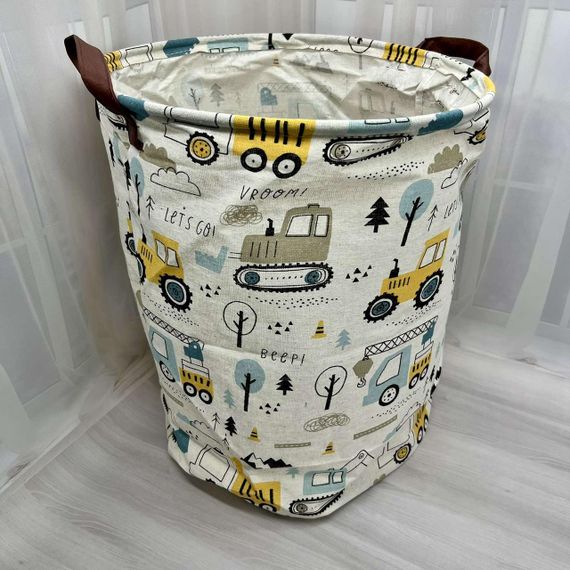 Корзина для игрушек и белья детская 40*35 см Транспорт Белая