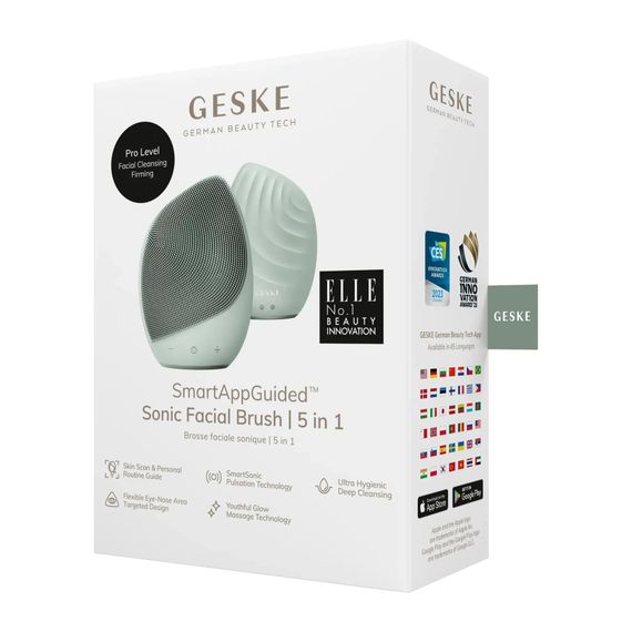 Электронная ультразвуковая щетка для лица GESKE Sonic Facial Brush 5в1 gray, Зеленый | Зображення 7