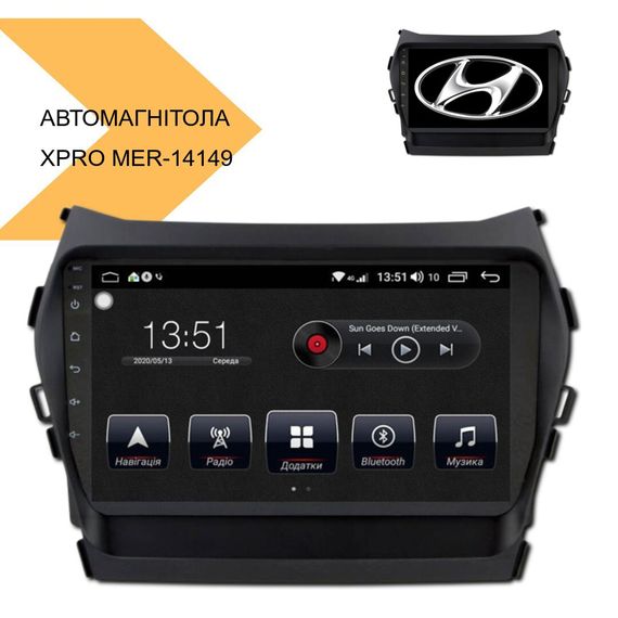 Автомагнітола штатна Hyundai Santa Fe 2012-2014 / ix45 2013-2017 з 9 дюймовим екраном та Android 10.1, 4 ГБ оперативної та 32 ГБ вбудованої пам'яті, XPRO (MER-14149_6215) | Зображення 1