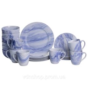 Столовий набір посуду 24 предмети на 6 осіб Marble Clara порцеляновий Синій MD-24-3B