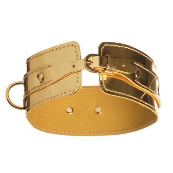 Нашийник БДСМ DS Fetish з трьома кільцями лакований, золото sexstyle | Зображення 2