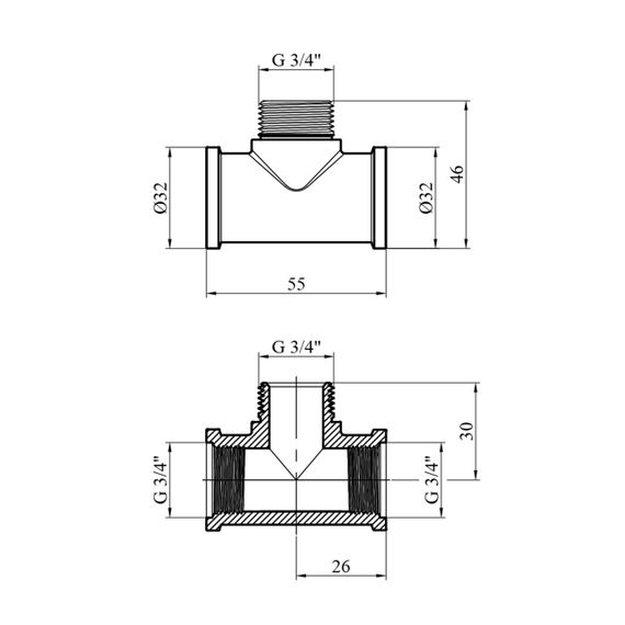 Трійник посилений LexLine 3/4" ВЗВ латунний УК0663-В | Зображення 1