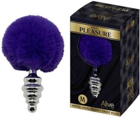 Анальная рельефная пробка Alive Anal Pleasure с темно-фиолетовым хвостом, М sexstyle