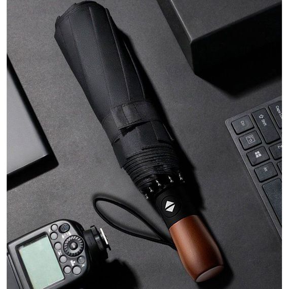 Зонтик премиум качества - Автоматический, мужской укреплённый зонт с JD-728 деревянной ручкой | Зображення 3