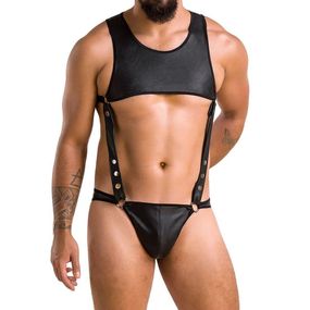 Чоловіче шкіряне боді Passion Adam XXL/XXXL, чорне, заклепки