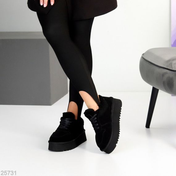 Чорні кросівки уггі натуральна замша + хутро Тедді | Зображення 8