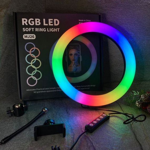Кільцева світлодіодна лампа RGB LED RING MJ26 26 см із тримачем HR-859 для телефону | Зображення 9