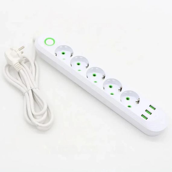 Мережевий фільтр-подовжувач 2м, 5 розеток, 3хUSB з швидкою зарядкою, Maxxter SPM5-G-6G (23457281401_324) | Зображення 4