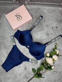 Женское нижнее белье Виктория Сикрет, Сексуальный синий комплект белья со стразами L, 80B, Синий
