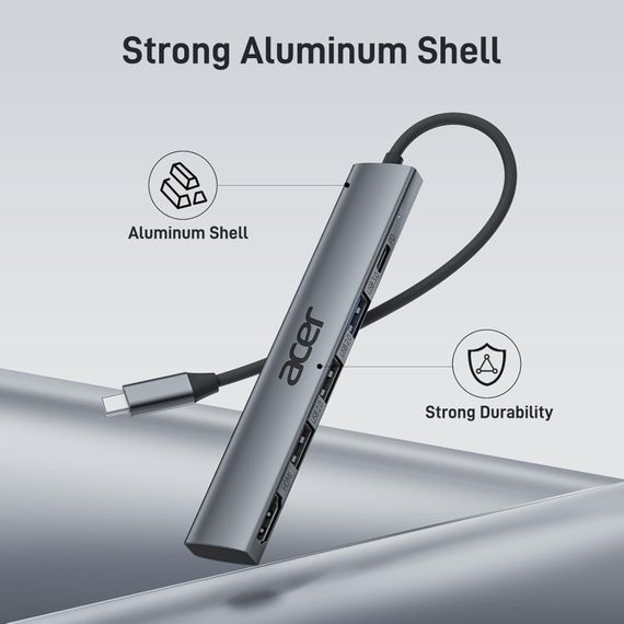 Концентратор Acer 5-в-1 USB-C — багатопортовий адаптер із 4K HDMI, потужністю 100 Вт і 3 портами USB-A | Зображення 1