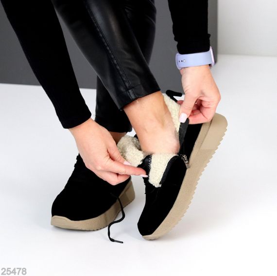 Спортивные черные замшевые зимние ботинки молния+шнуровка | Зображення 2