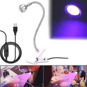 Лампа для наращивания ногтей ультрафиолетовая на гибком штативе с прищепкой креплением USB HA-141 Белая
