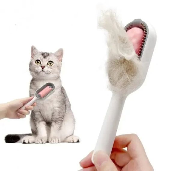 Щетка для вычесывания шерсти домашних животных 4 в 1 Pet Cleaning Comb с массажем и чисткой вещей Pink W28 | Зображення 4