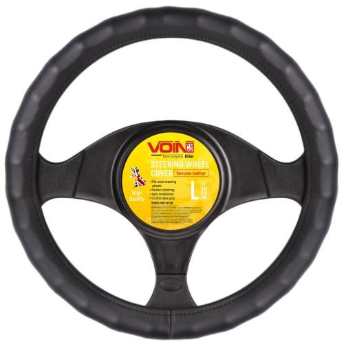 Чохол на кермо VLOD-L06 BK L чорний/БО/шкіра один шов