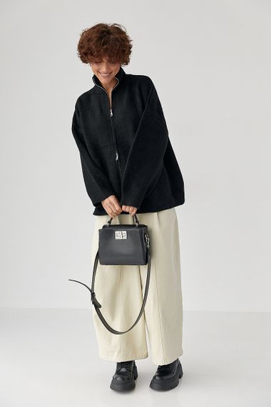 В'язаний кардиган оверсайз на блискавці - чорний цвет, ONE SIZE (є розміри) | Зображення 2