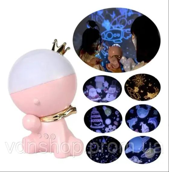 Проектор - ночник с вращением 360°, 12 сменных слайдов, LED настольная лампа