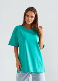 Женская однотонная футболка оверсайз GA025 цвет бирюзовый, размер 42/48