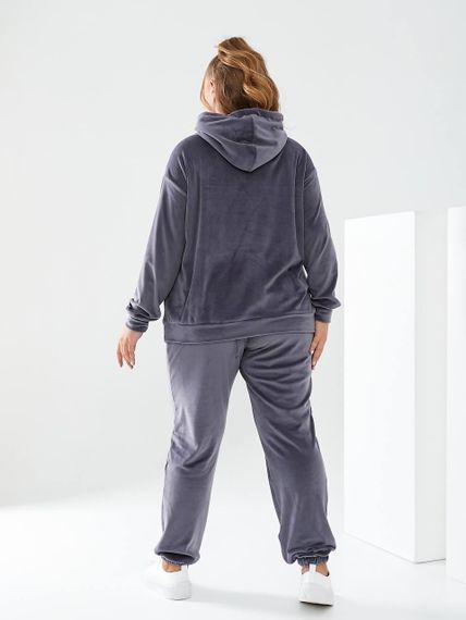 Женский велюровый спортивный костюм худи и штаны, большие размеры и батал, SS160 цвет серый, размер 48/50 | Зображення 2