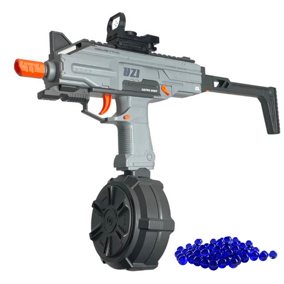 Детский Игрушечный Гель Бластер на Орбизах Узи в Топовой Комплектации + Обойма Барабан с Электрической Подачей Шариков