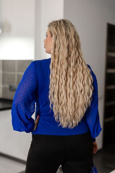 Женская нарядная блуза с прозрачными рукавами больших размеров и батал MN186 цвет синий, размер 58/60 | Зображення 2