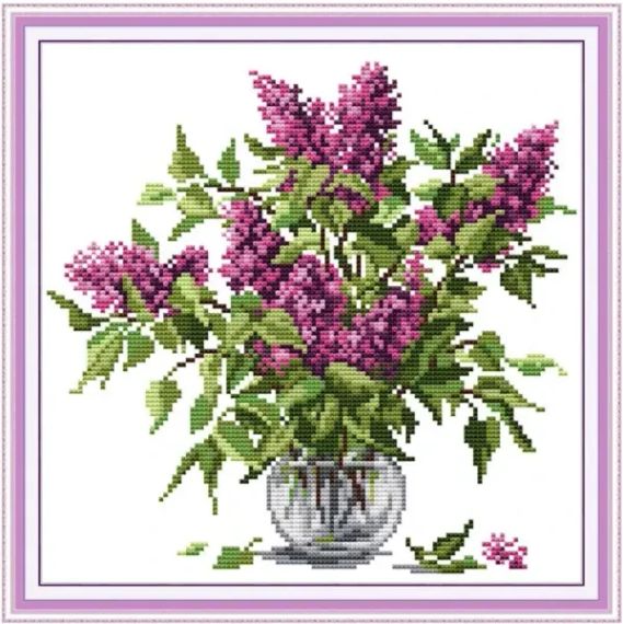 Набор для вышивания по нанесённой на канву схеме "Purple flower 3". AIDA 14CT printed, 29*29 см