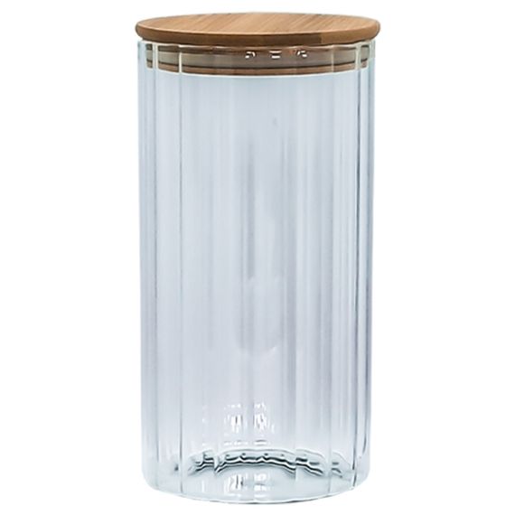 Емкость стеклянная с деревянной крышкой (круглая полосатая) VT-7613 Vittora 1300 мл