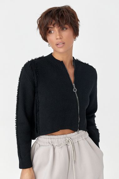 В'язаний кардиган з бічною блискавкою - чорний цвет, ONE SIZE (є розміри)