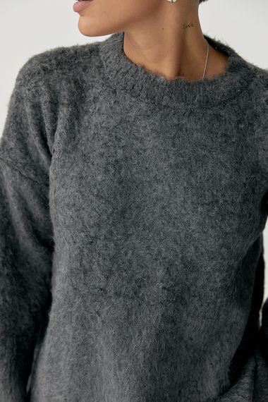 В'язаний светр із пухнастої пряжі - темно-сірий цвет, ONE SIZE (є розміри) | Зображення 3