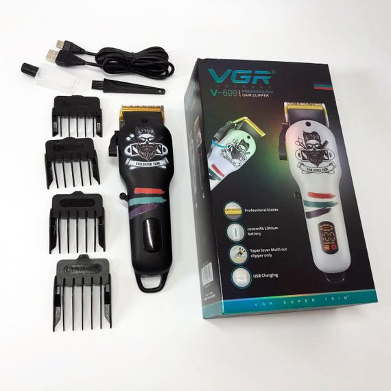 Машинка для стрижки волосся та бороди професійна VGR V-699 з насадками та LED дисплеєм. Колір: чорний | Зображення 2