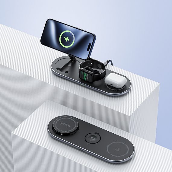 Бездротовий зарядний пристрій ACEFAST E19 Qi2 desktop 3-in-1 wireless charging holder Black | Зображення 7