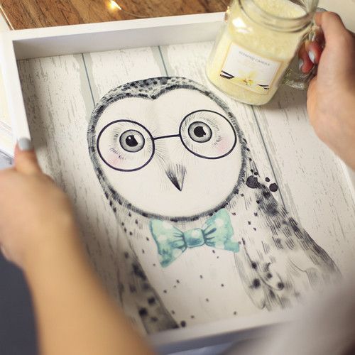 Піднос дерев'яний з принтом, Сова (PDN_19M017_WH)