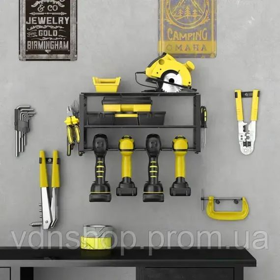Металева настінна полиця – органайзер Urbankit для зберігання електроінструментів: шуруповерта, дриля, викруток, плоскогубців | Зображення 3