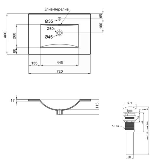 Раковина врізна меблева Qtap Albatross 720x460x180 White з донним клапаном QT01113070CW148474 | Зображення 5