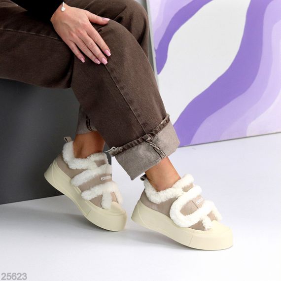 Светлые бежевые спортивные зимние автоледи на липучке | Зображення 7