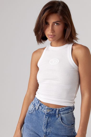 Женская майка в рубчик с нашивкой спереди - белый цвет, S (есть размеры) | Зображення 5