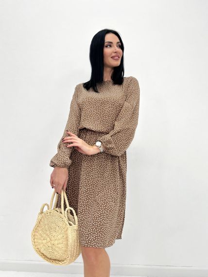 Женское легкое платье в горошек из софта GF08576 цвет капучино, размер 50/52 | Зображення 2