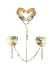 Пестис-сердечки с кисточками и чокером JSY Nipple Sticker RT236114 Golden Sex Aura