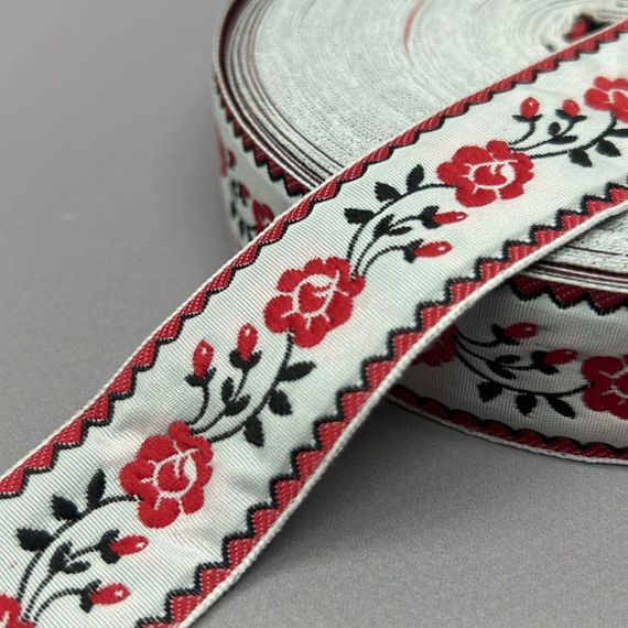 3см Тасьма національна з орнаментом - берізка червона