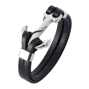 Чоловічий шкіряний браслет Primo Rope Anchor з застібкою якір - Black