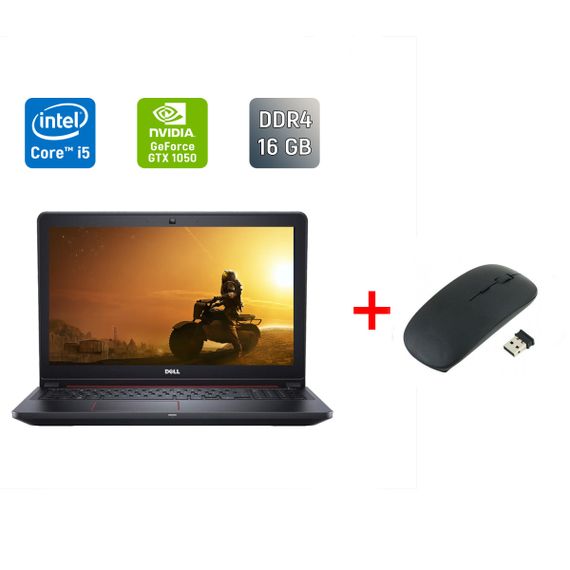 Игровой ноутбук Б-класс Dell Inspirion 15-5577 / 15.6" (1920x1080) IPS / Core i5-7300HQ (4 ядра по 2.5 - 3.5 GHz) / 16 GB DDR4 / 256 GB SSD + 1000 GB HDD / GeForce GTX 1050, 4 GB GDDR5, 128-bit / WebCam / Windows 10 б/у + Подарок Беспроводная мышь / USB