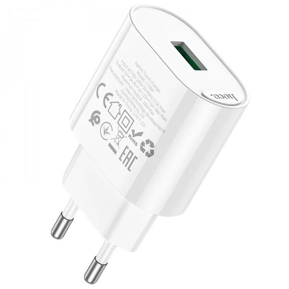 МЗП Hoco C109A Fighter QC3.0 18W (1USB-A) White | Зображення 1