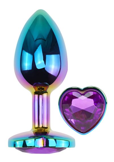Анальна пробка EGZO Multicolor Heart Plug фіолетова, металева, розмір M Sex Aura | Зображення 1