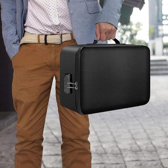 Дорожня сумка органайзер з кодовим замком (37х10,5х27см), Home Cleaning, Чорна / Сумка для зберігання документів | Зображення 5