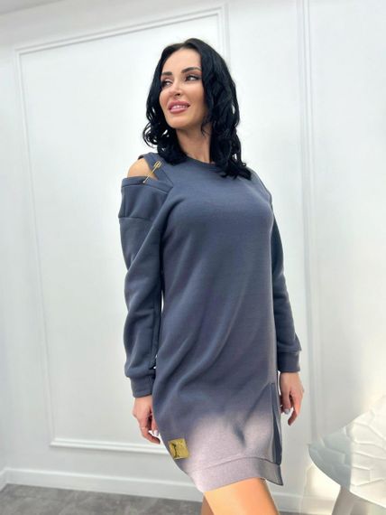 Женское теплое платье-туника с разрезом и булавкой на плече GF08577 цвет темно-серый (графит), размер 46/48 | Зображення 2