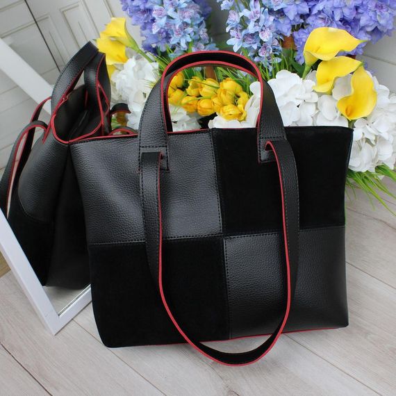 Жіноча сумка-шопер велика із замшевими вставками Чорна