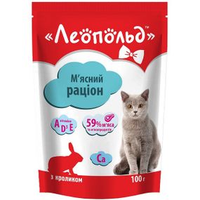 ЛЕОПОЛЬД М'ясний раціон з кроликом для котів, пауч 100 г  (24шт/уп)