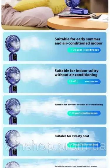 Портативный мини вентилятор Mini fan AND892 с подставкой для телефона и дисплеем | Зображення 5