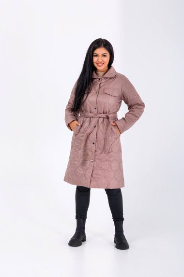 Женская демисезонная куртка-пальто стеганая NB23026 цвет мокко, размер 46/48 | Зображення 4