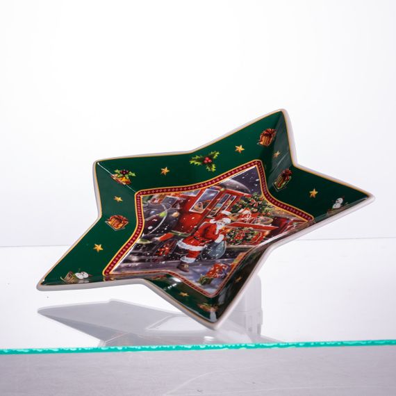 Блюдо сервировочное новогоднее для закусок Santa 25.5 (см) из фарфора HP-SDHK-20 | Зображення 1